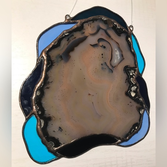 Handcrafted Stained Glass Panel with Agate Geode - Picture 7 of 9